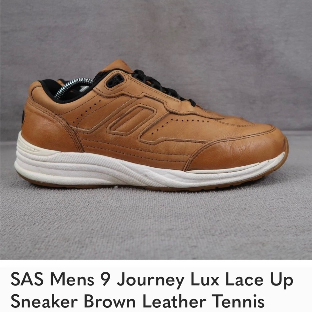 SAS Mens 9 Journey Lux Lace Up Sneaker Brown Leather Tennis Shoes Cushion Stable